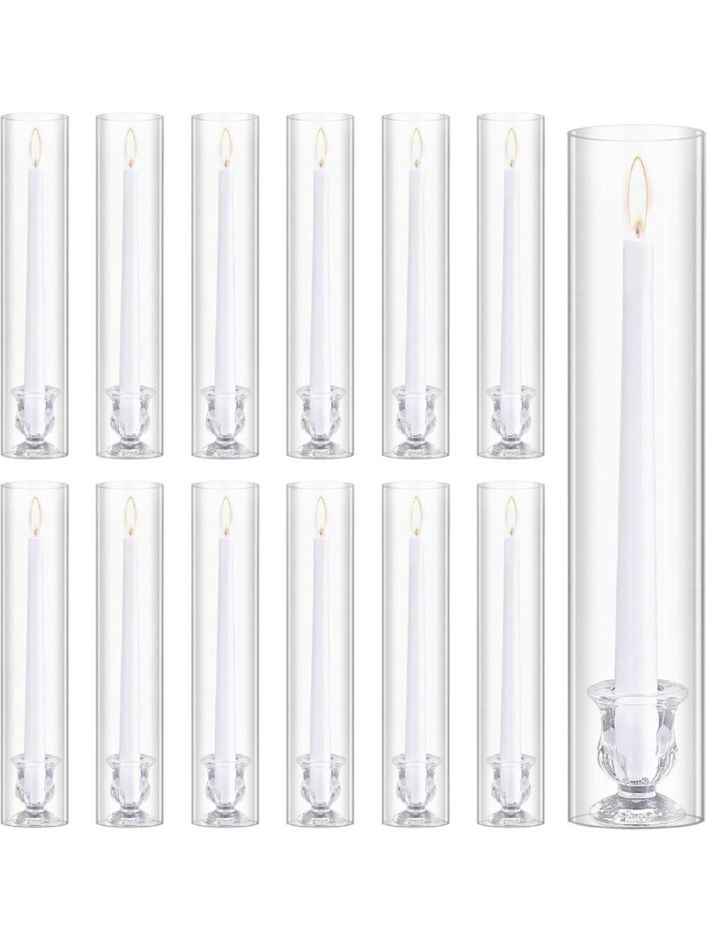 Elegant 12-Piece Hurricane Candle Holder Set | Taper Candlestick Holders